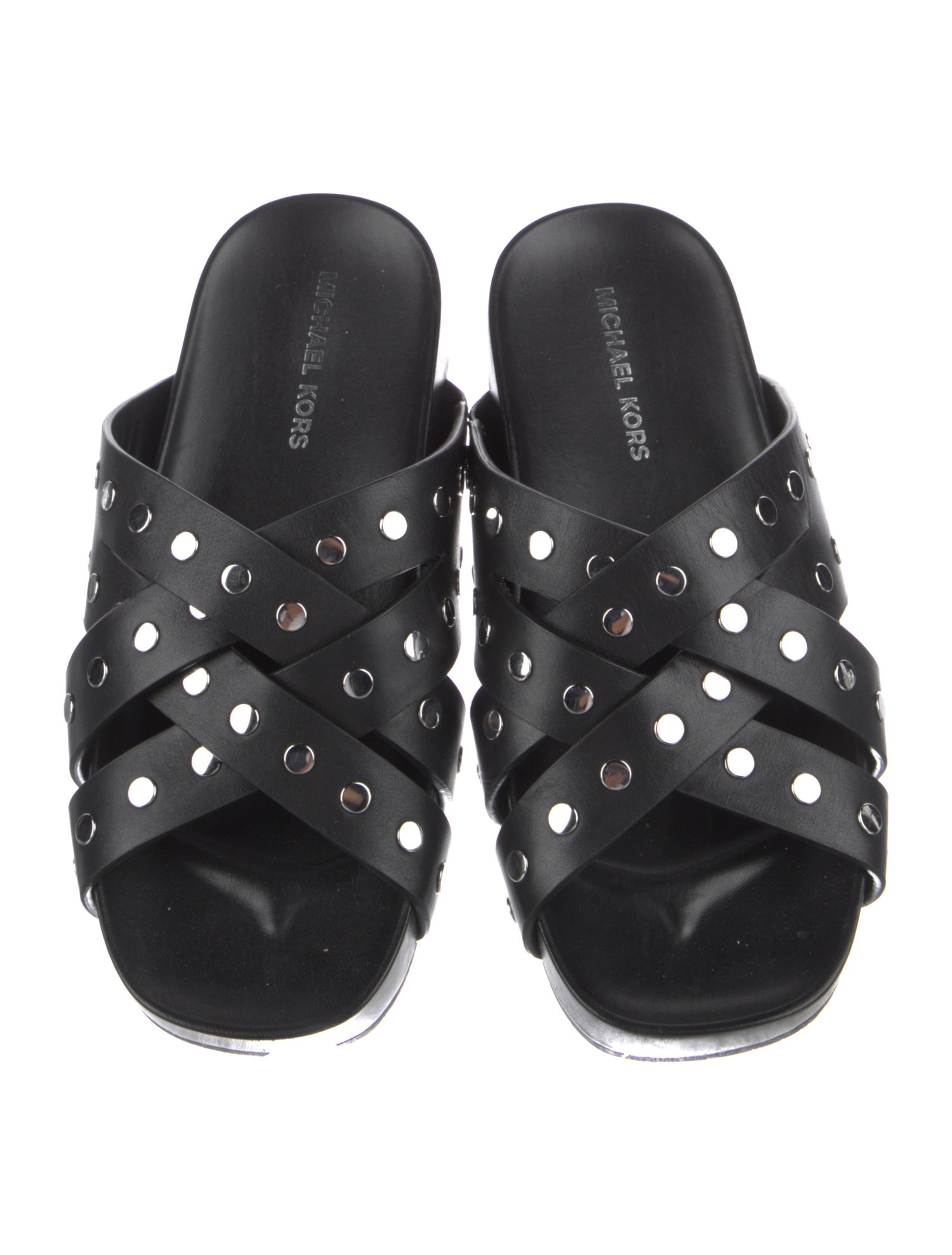 Michael Kors Leather Studded Accents Slides